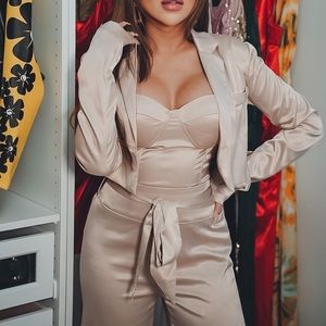 3 piece champagne color trouser/blazer + corset